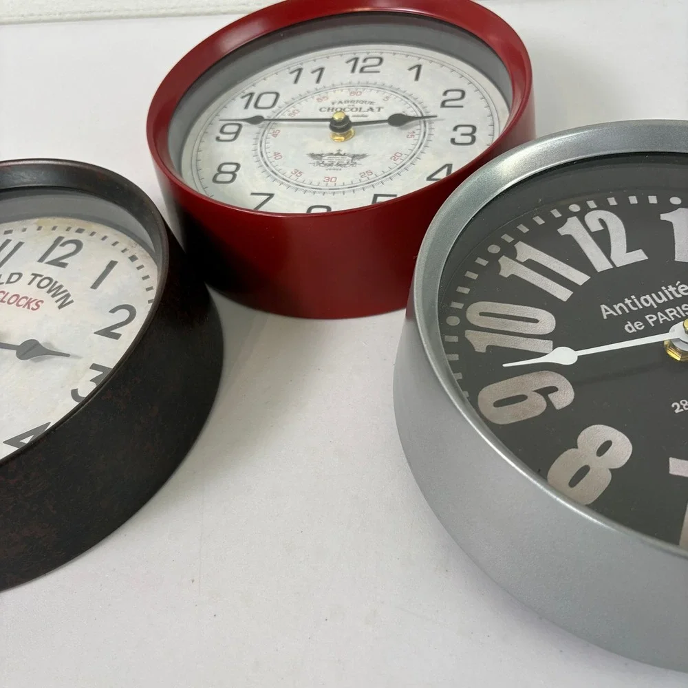 Wall Clock Set of 3 Vintage Style Paris Chocolate Decor Farmhouse Rustic